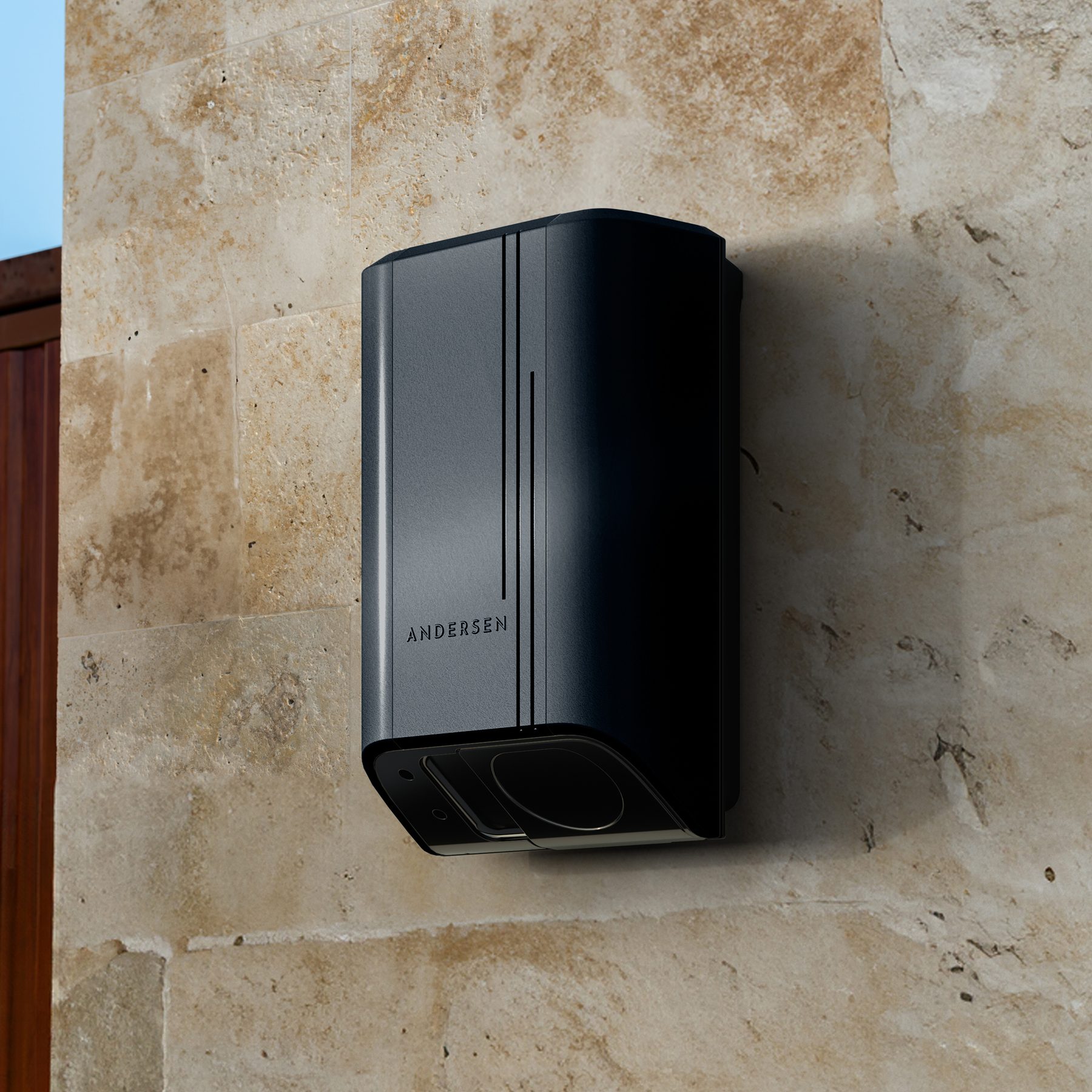 Close-up of an Andersen EV charger in a graphite finish